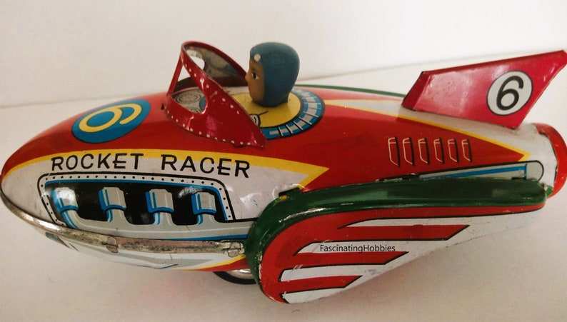Vintage ROCKET RACER Toy Tin Plate Friction Motor Drive With Noise Made ...