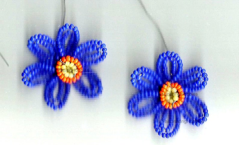 must be completed for earrings or other Good condition Vintage Handmade 2 Pairs of BLUE or RED Glass BEADS Double 6 Petals,orange Heart