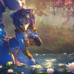 Krystal Fox Furry Art Print (Forest Pond)