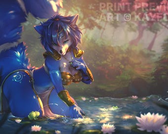 Krystal Fox Furry Art Print (Forest Pond)