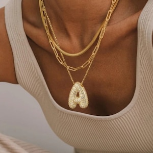 Collier initial personnalisé avec lettre de A à Z - Collier initial ballon scintillant avec strass