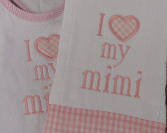 EMBROIDERED BABY BIB-B//N I LOVE MY NONNO PINK BLUE /& WHITE AVAI ITALIAN HEART