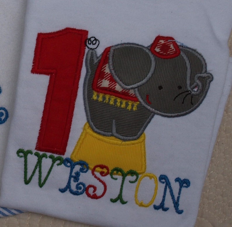 Birthday Circus Elephant personalized short Sleeved Bodysuit or T-shirt image 1