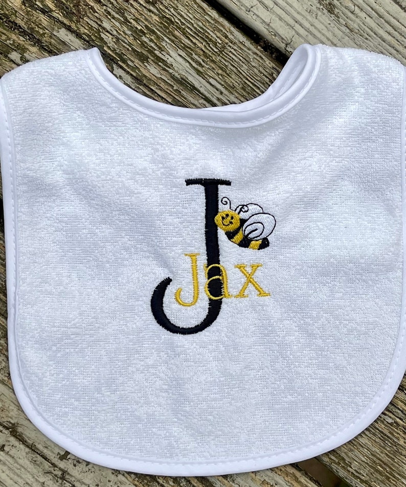 Bee Baby Bib and Burp Cloth Monogrammed name baby boy gift baby girl gift baby shower gift new born gift image 2