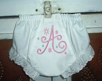 Baby girl Shower gift,  Going home gift, new born gift, Monogrammed Personalized Girly Diaper Cover with Eyelet Lace Edging.
