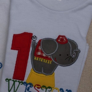 Birthday Circus Elephant personalized short Sleeved Bodysuit or T-shirt image 2
