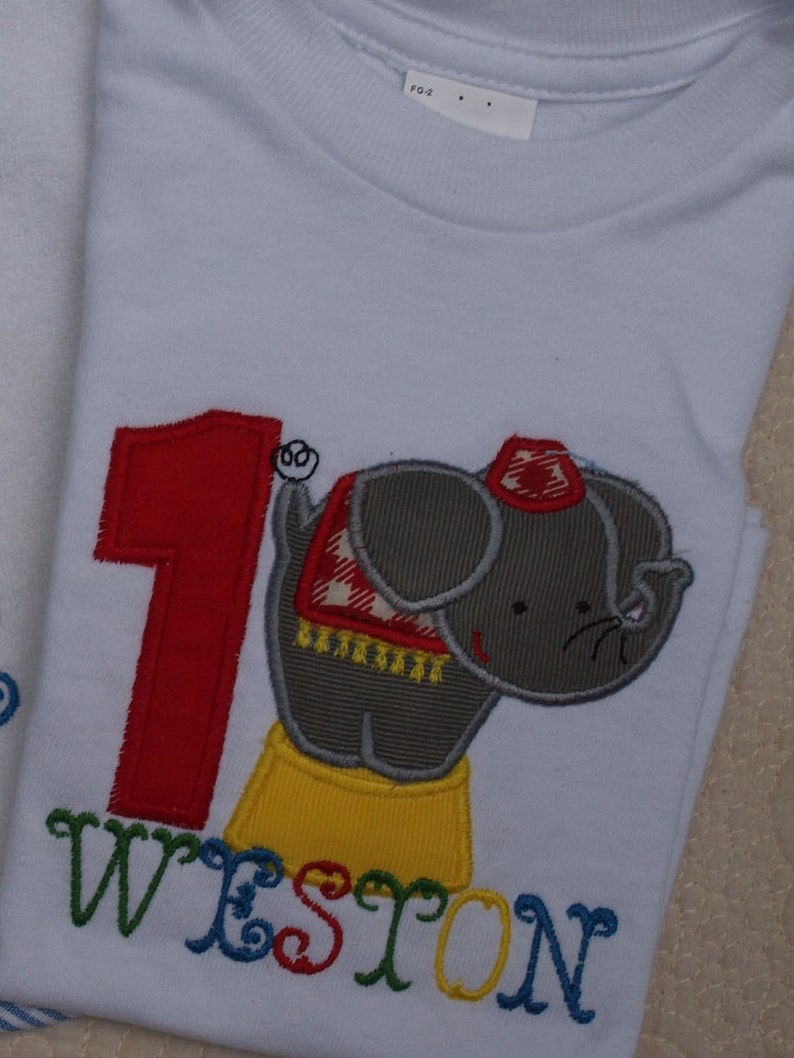Birthday Circus Elephant personalized short Sleeved Bodysuit or T-shirt image 2