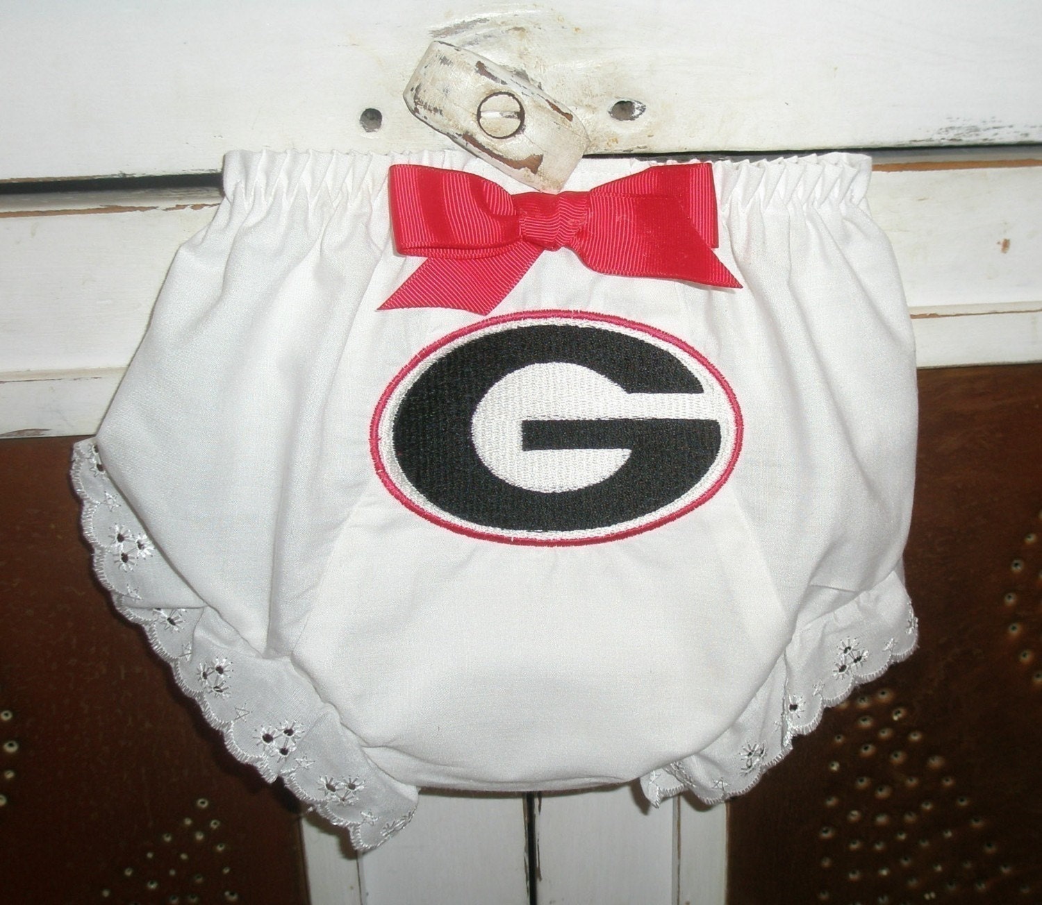 University of Georga (UGA) Girly Diaper Cover with Lace Trim