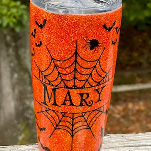 Free Shipping, Bat Stainless Tumbler, 20oz skinny Halloween tumbler, spider tumbler, goth glitter tumbler, spooky tumbler