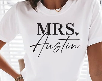 Mrs Last name heart personalized Bride groom Wifey honeymoon bachelorette party engagement gift shirt rehearsal digital file: svg, jpg