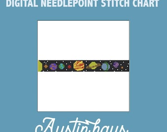 Galaxy space planets key fob Digital Needlepoint Stitch Chart pattern- 14 Mesh