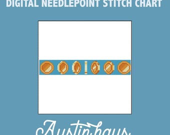 Gamer coins key fob Digital Needlepoint Stitch Chart pattern- 14 Mesh, Nintendo, sonic, sega,