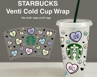 Starbucks venti cold cup conversation hearts kisses candy xoxo hugs Valentine love wrap digital cut file: svg, jpg