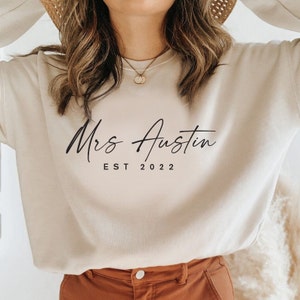 Mrs Last name personalized Bride groom Wifey honeymoon bachelorette party engagement gift shirt rehearsal digital file: svg, jpg