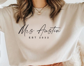 Sra. Sobrenome personalizado Noiva Noivo Esposa Lua de mel Despedida de solteira Noivado Presente Camisa Ensaio Arquivo Digital Para Imprimir