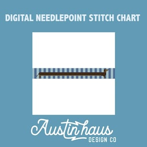 May include: Digital needlepoint stitch chart with a dachshund design. The chart features a brown dachshund on a blue and white striped background, with the text "DIGITAL NEEDLEPOINT STITCH CHART" at the top and "Austin Haus Design Co" at the bottom.