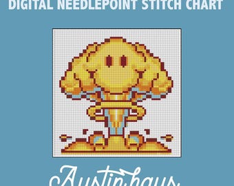 Smiling mushroom cloud atom bomb Digital Needlepoint Stitch Chart - 14 Mesh