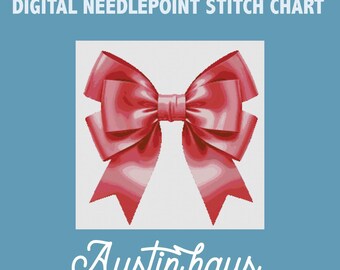 Christmas tree topper Red Bow Digital Needlepoint Stitch Chart - 14 Mesh