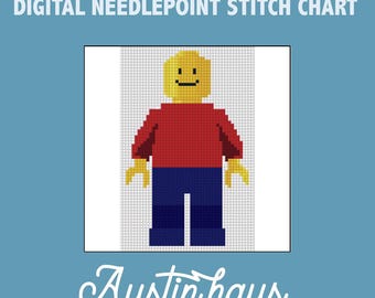 Lego Brick Man Digital Needlepoint Stitch Chart - 18 Mesh