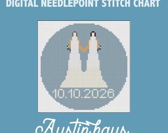 Bride & Bride wedding ornament Digital Needlepoint Stitch Chart - 14 Mesh_lgbtq, gay, love, cross stitch, embroidery, needle, pattern, pixel