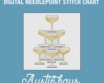 Champagne Tower Digital Needlepoint Stitch Chart - 14 Mesh