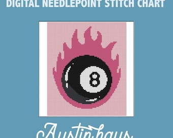 Flaming magic 8 ball Digital Needlepoint Stitch Chart - 14 Mesh