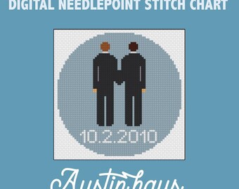 Groom & Groom wedding ornament Digital Needlepoint Stitch Chart - 14 Mesh_lgbtq, gay, love, cross stitch, embroidery, needle, pattern, pixel