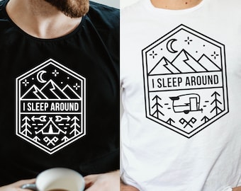 I sleep around camping camper trailer tent mountains adventure outdoors digital file: svg, png