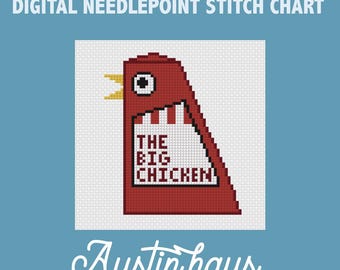 The Big Chicken Digital Needlepoint Stitch Chart - 14 Mesh_marietta, atlanta, georgia,