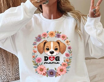 Dog Mama bloemen png, schattige hond moeder cadeau, Moederdag hondenliefhebber ontwerp, boho bloementypografie, sublimatie T-shirt png