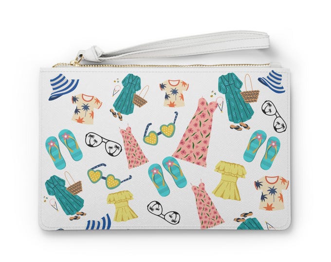Tropical Pattern Clutch Bag - Summer Vibes, Beach Accessory, Handbag, Travel Organizer, Gift for Vacation Lovers