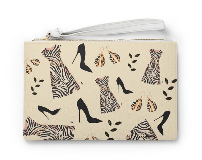 Stylish Clutch Bag with Fashion Motifs - Perfect for Night Out, Party, Date, or Gift - Zebra Print Accessories, Trendy Purse