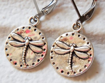 Dragonfly Earrings, Dragon Fly Dangle Earrings, Damselfly Silver Earrings, small dangle earrings leverback silver dragonflies, nature lovers