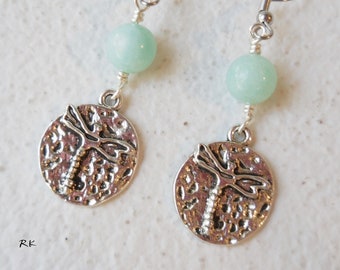 Dragonfly Earrings mint blue jade dangle dragonfly earrings insect dragonfly charm earrings nature lover stone gemstone Hippie Boho Bohemian
