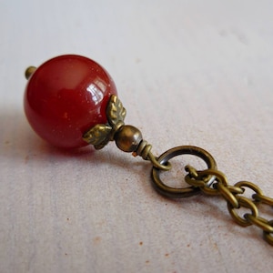 Red carnelian necklace, genuine carnelian pendant necklace, natural gem stone charm, handmade carnelian and brass, bronze jewelry red orange
