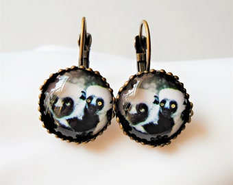 Lemur earrings Black and white ring tailed lemur earrings jewelry mom and son cute sweet animal earring romantic vintage chic antique bronze