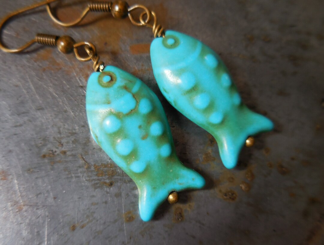 Fish Earrings Turquoise Fish Earrings Pisces Earrings Etsy UK