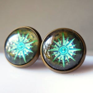 Kompass, Ohrstecker, Vintage-Stil Kompass Juwel, Vintage-Stil Kompass Ohrstecker, Richtungen, Glas Bronze Messing antik Runde Ohrstecker