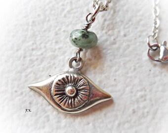 Eye of Horus Necklace, Natural Turquoise Stone, Protection Amulet Jewelry, All Seeing Eye Charm Pendant, Egyptian Necklace Mystic Silver New