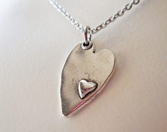 Double heart necklace Two hearts necklace Silver heart charm pendant necklace Love protection spiritual gift silver plated handmade jewelry