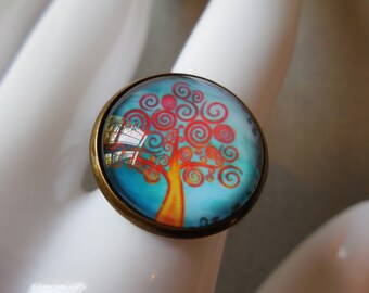 Tree of Life Ring Nature jewelry whimsical oak tree ring tree jewelry rings Glass photo cabochon Brass ring Antique bronze ring adjustable