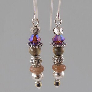 earthy earrings of serpentine, African glass, Swarovski crystal and sterling silver
