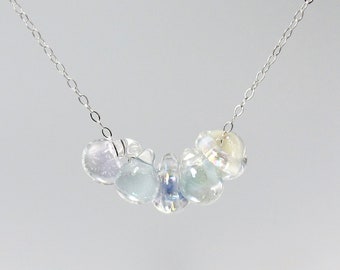ice blue droplet necklace sterling silver hand blown borosilicate lamp work glass 17 inch minimalist layering