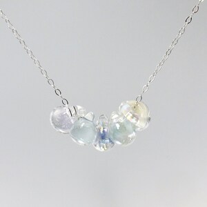 ice blue droplet necklace sterling silver hand blown borosilicate lamp work glass 17 inch minimalist layering