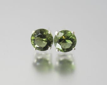 Rare Czech Moldavite Sterling Silver Stud Earrings 6mm