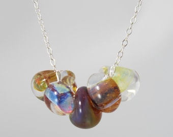 opalescent droplet necklace sterling silver hand blown borosilicate lamp work opalized glass 17 inch minimalist layering