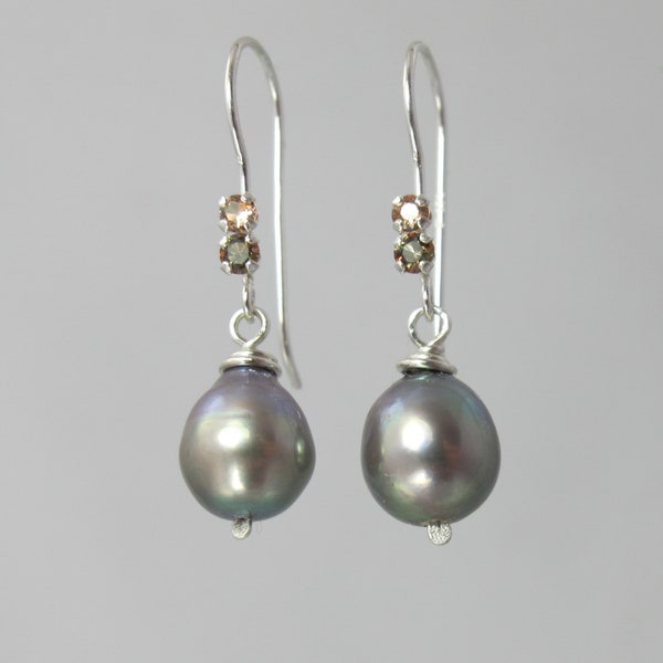 rare andalusite earrings with freshwater pearl sterling silver minimalist petite dainty earrings