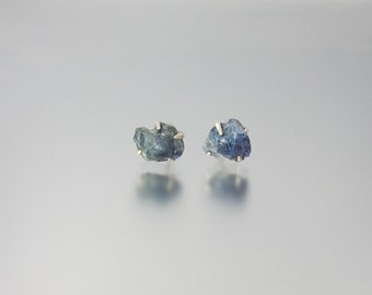 rare sterling silver raw rough benitoite claw set stud earrings California state gem 2+ ctw