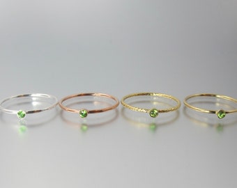 Russian demantoid garnet stacking ring 14k yellow sparkle or rose gold filled or sterling silver dainty minimalist size 5 6 7 8 9