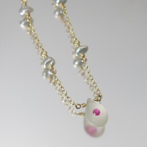 Topaz with Spinel Inlay & Keshi Pearl 14k Gold FilledStation Necklace